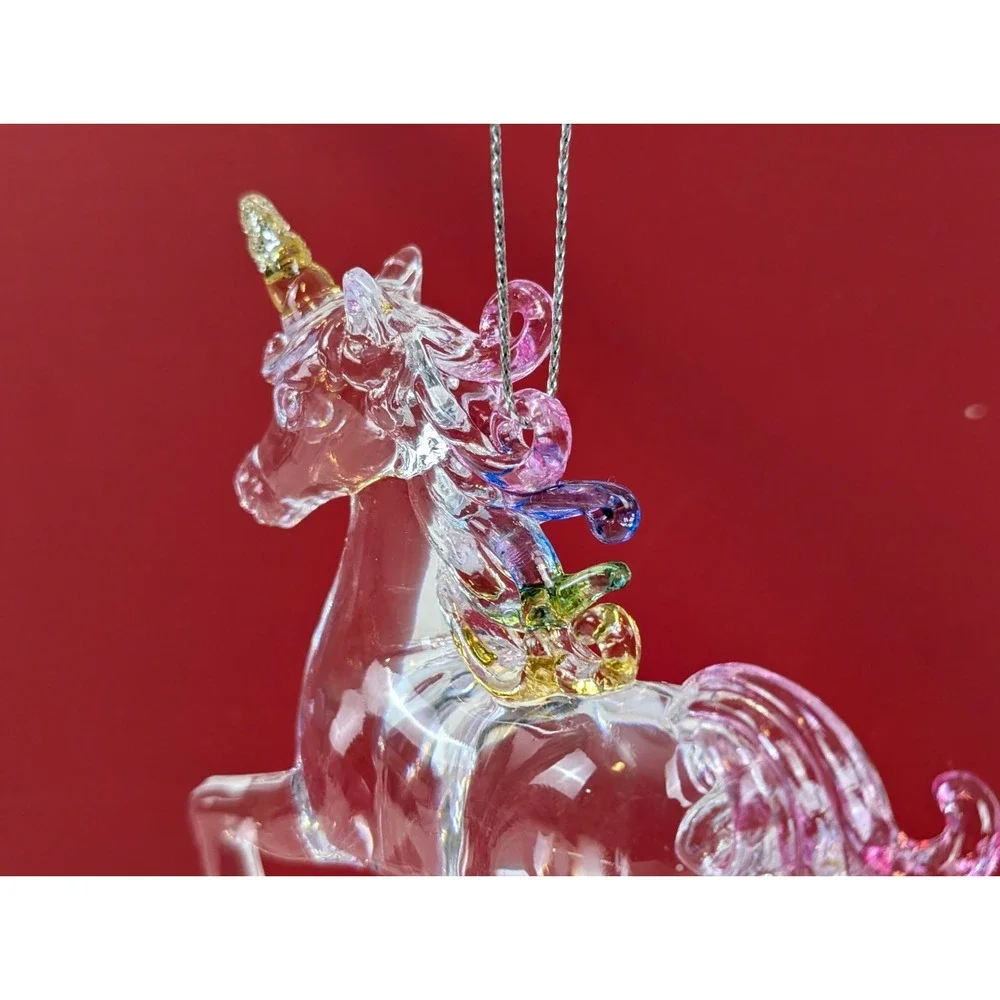 Crystal Like Rainbow Unicorn Ornament, Translucent, Glitter, Plastic, Christmas